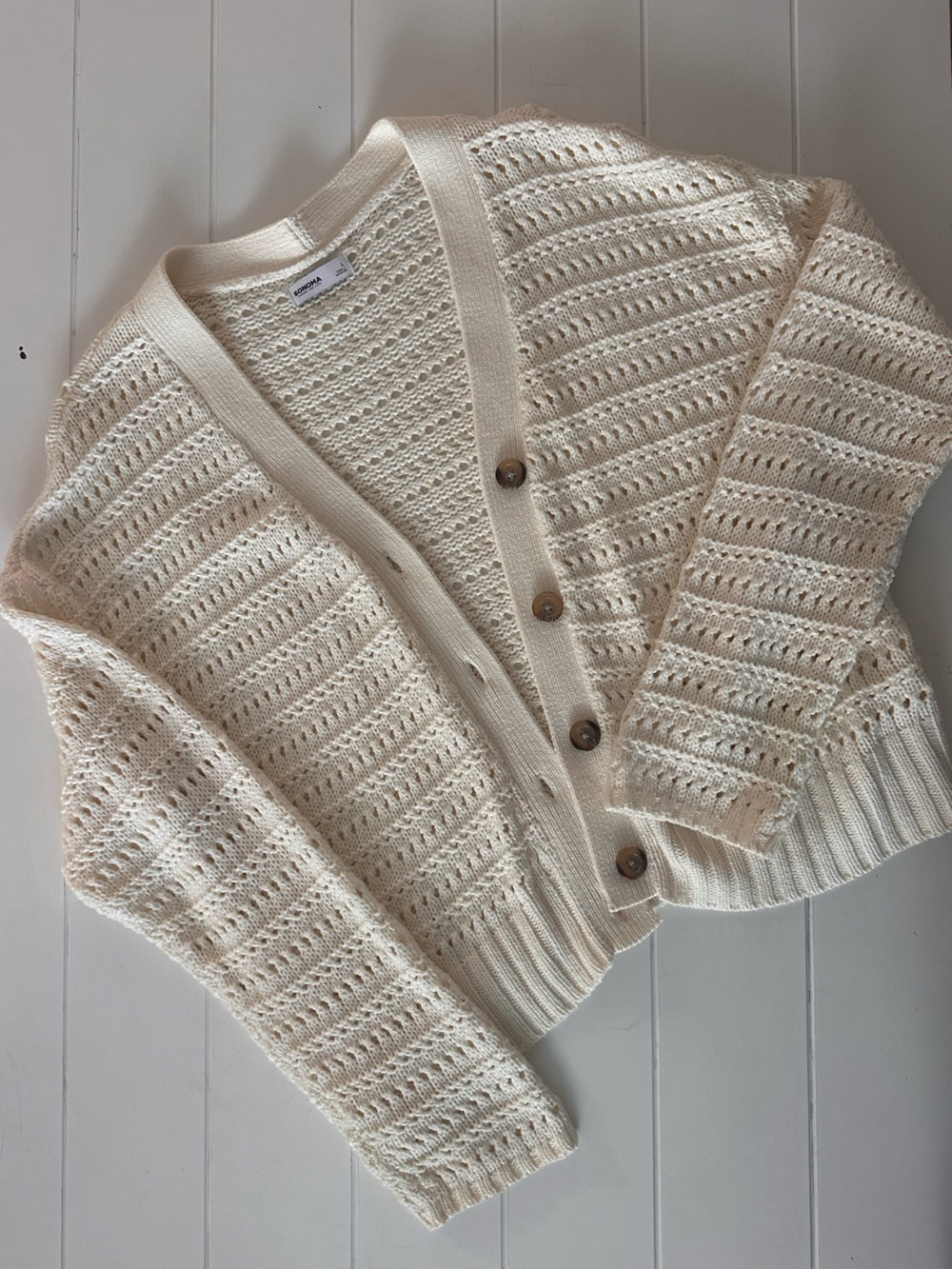 Sonoma Cream Open-Knit Button Cardigan